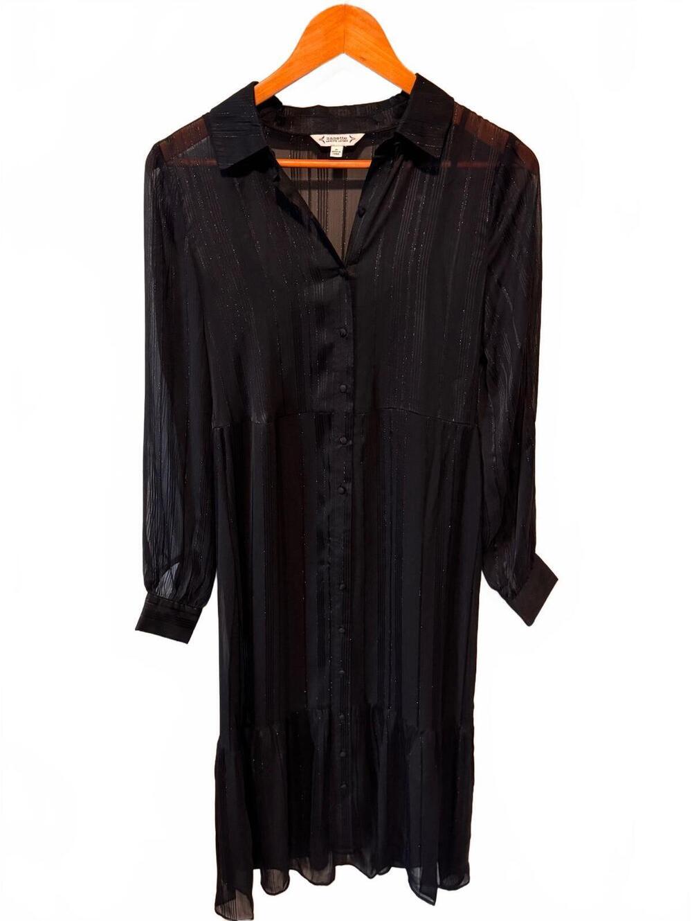 Nanette Lepore Sheer Metallic Stripe Shirtdress Black Slip Dress Sz 6 Whimsigoth
